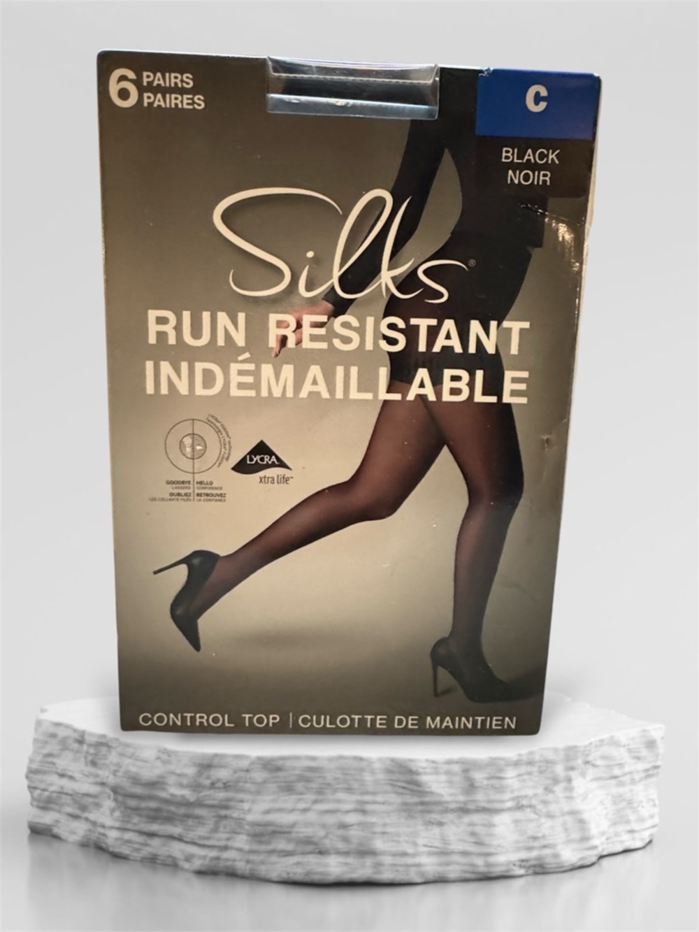 Silks Run Resistant Black Sheer Control Top Pantyhose - 6 Pairs